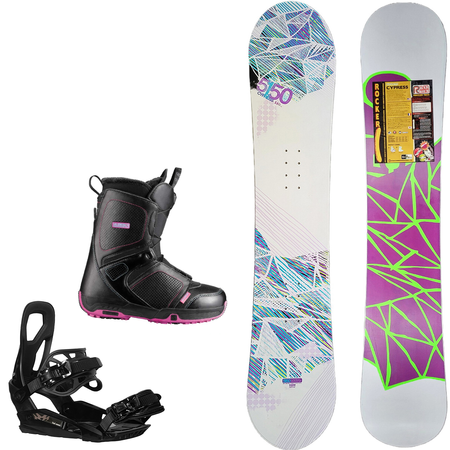 WOMEN'S SET: 5150 Cypress ROCKER snowboard 140cm +  RAGE / SP RX540 size S/M bindings + SALOMONA Pearl women boots