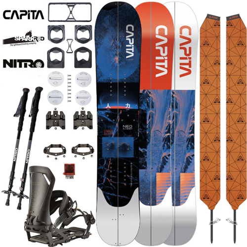 SET 2023: splitboard & skins / CAPITA Neo Slasher & UNION Climbing Skins by MONTANA + NITRO Vertical 2023 x SPARK R&D bindings & pucks + CARBON Telescopic poles | 151cm