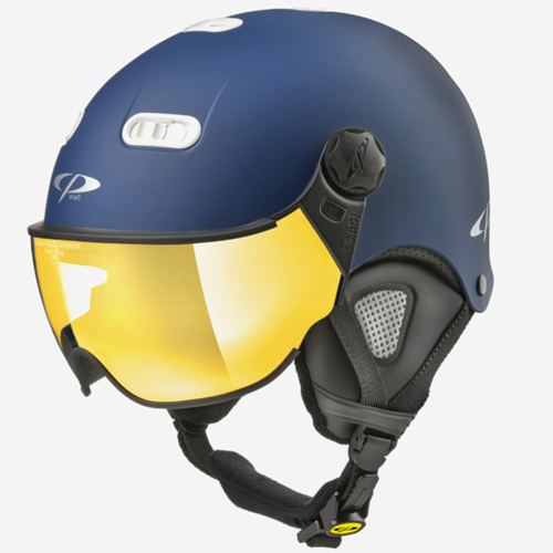 Premium Helmets CP Carachillo martime blue / white | ski helmet w/ visor | flash gold mirror Cat. 1