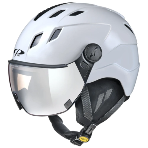 Premium Helmets CP Corao white s.t. | ski helmet w/ visor | clear silver mirror Cat. 2