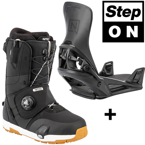 NITRO Step On ® + Venture TLS 2026: snowboard bindings + boots | HEAT Modlable | BOA ® | Introducing the New All-Terrain Convenience Fit | black & black