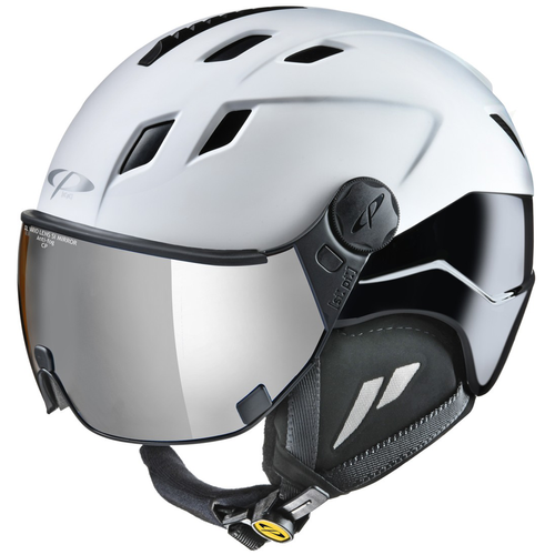 Premium Helmets CP Corao white s.t. | ski helmet w/ visor | clear silver mirror Cat. 2