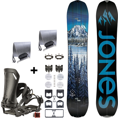 JONES Frontier Tech 2.0 Split & POMOCA Pre-Cut Nomad + NITRO Vertical ST & pucks x SPARK R&D | splitboard & skins + bindings & pucks